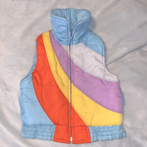 French toast size 3T retro 80’s vintage padded light blue rainbow puffer vest